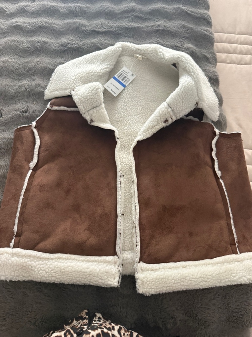 Women's Brown Sherpa-Lined Vest with Cream Faux-Shearling